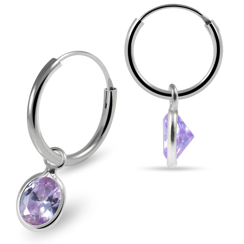 925 Sterling Silver Oval Cut Cubic Zirconia Dangling Fashion Earring Clear Clear Lavender Aqua Pink