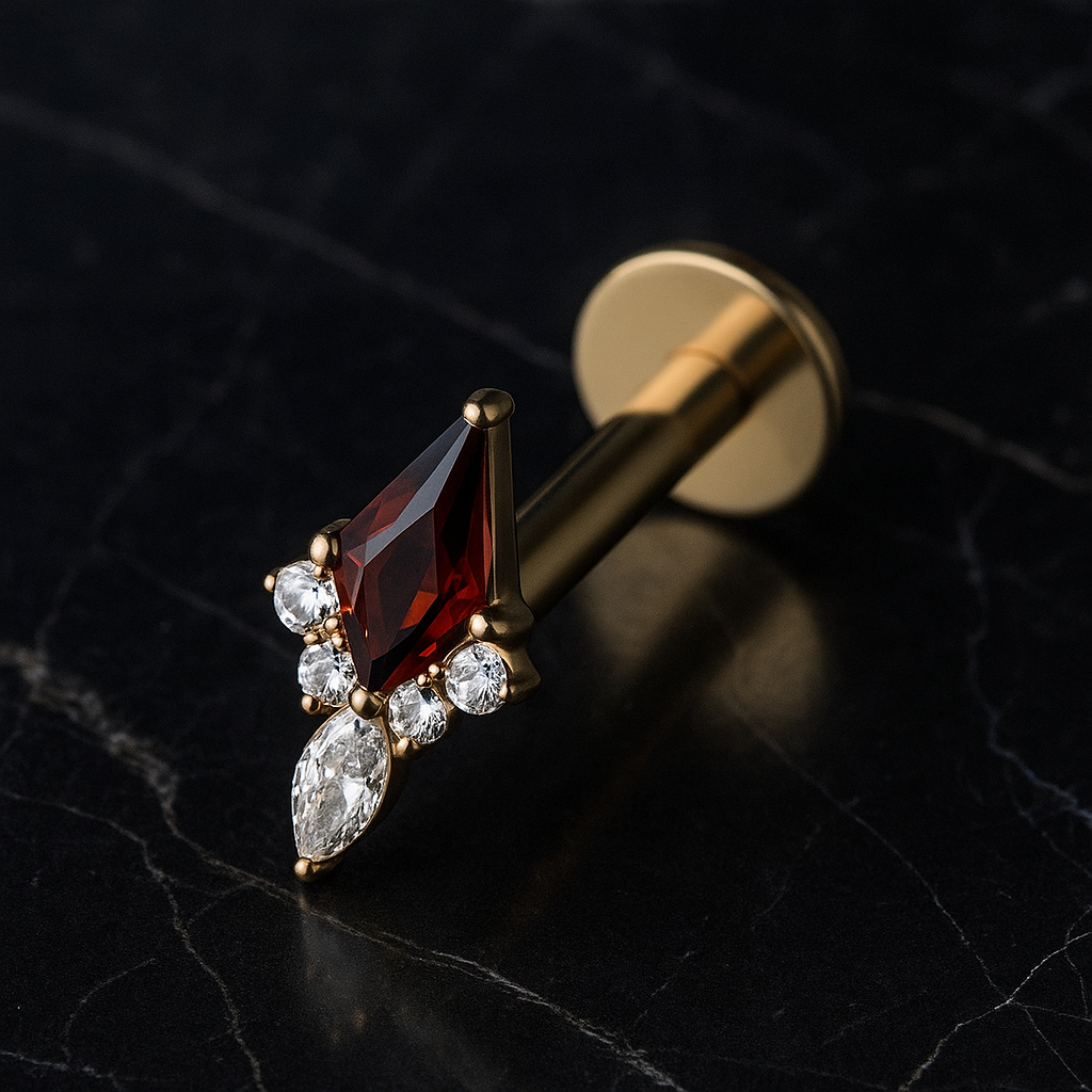 G23 Titanium Garnet Red Marquis and CZ Cluster Labret - Monster Piercing
