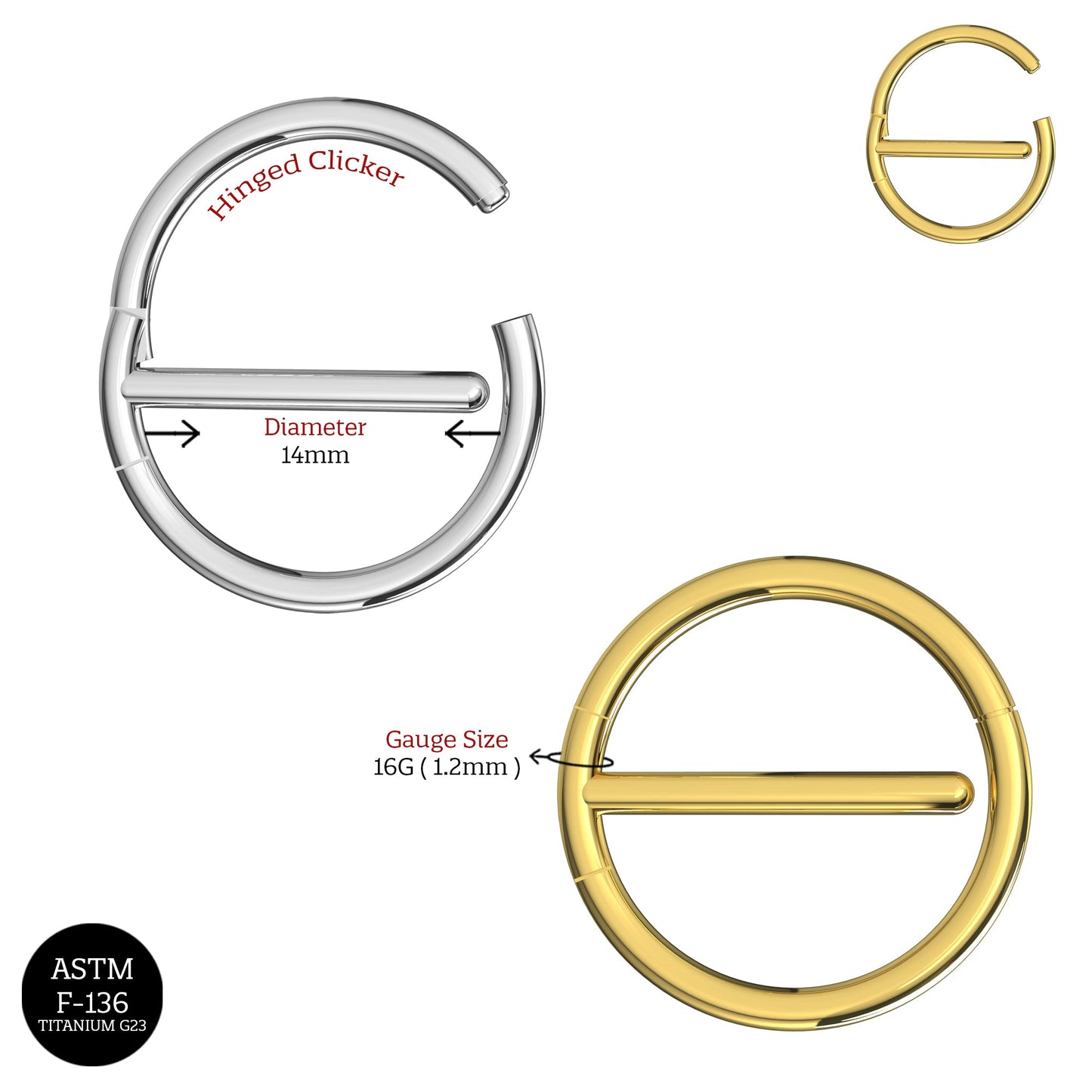 G23 Titanium Nipple Round Clicker Ring - Monster Piercing