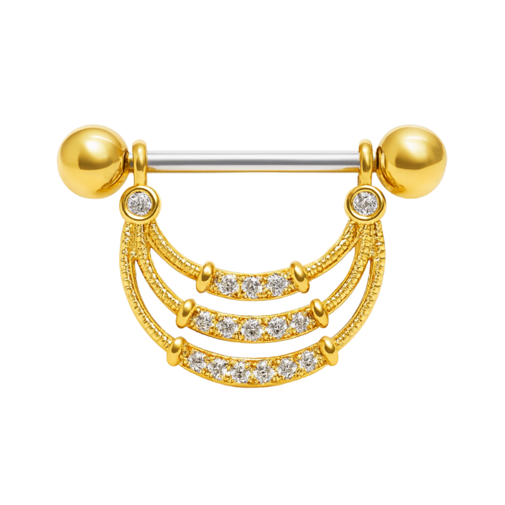 316L Surgical Steel Micro Jewelled Tri Rope Nipple Bar