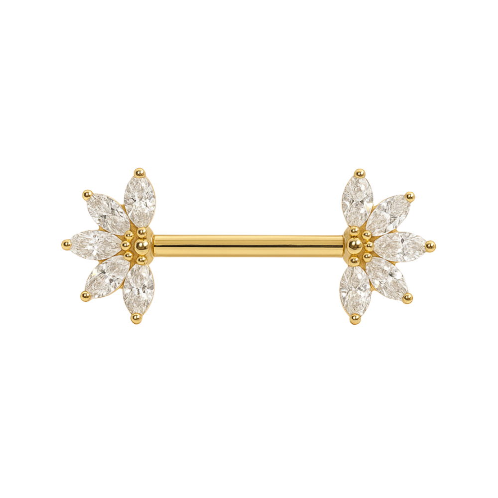 G23 Titanium Marquise CZ Jewelled Fan Threadless Push In Nipple Bar