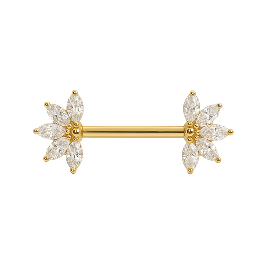 G23 Titanium Marquise CZ Jewelled Fan Threadless Push In Nipple Bar