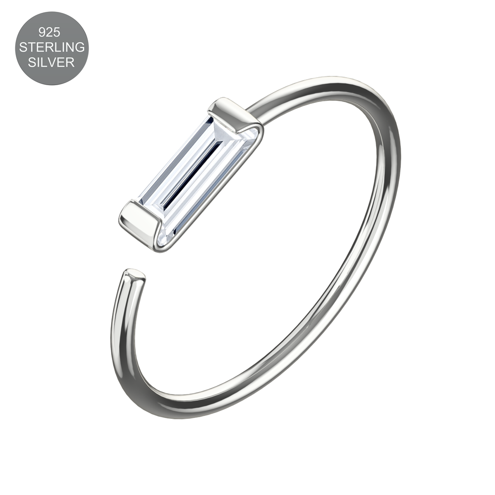 925 Sterling Silver CZ Bar Jewelled Nose Hoop Ring - Monster Piercing