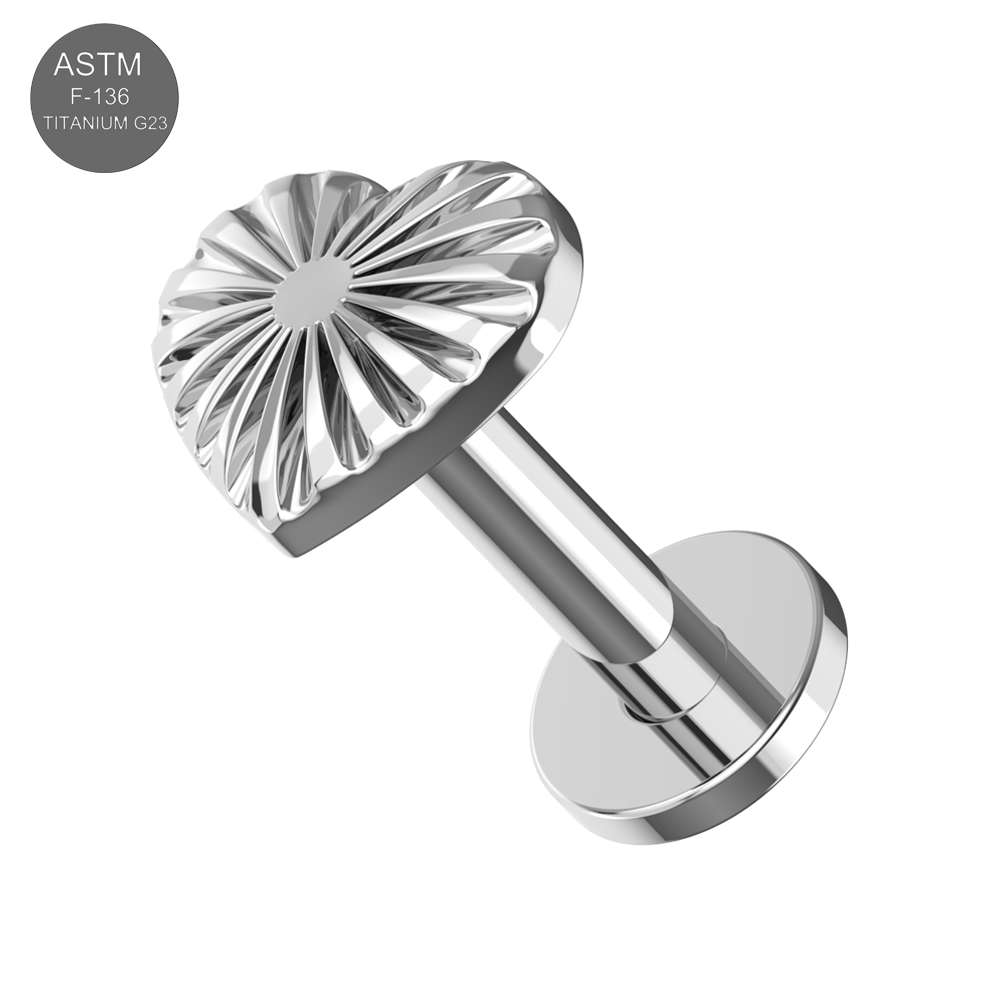 G23 Titanium Stripe Heart Thread-less Push-Fit With Flatback Stud - Monster Piercing