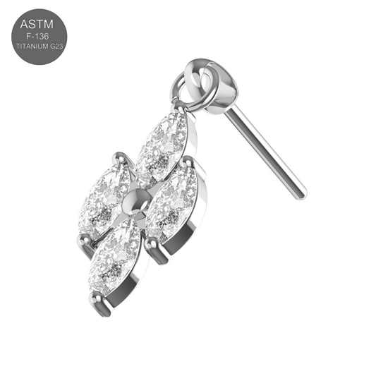 G23 Titanium 4 CZ Marquise Jewelled Hanging Threadless Pin Top - Monster Piercing