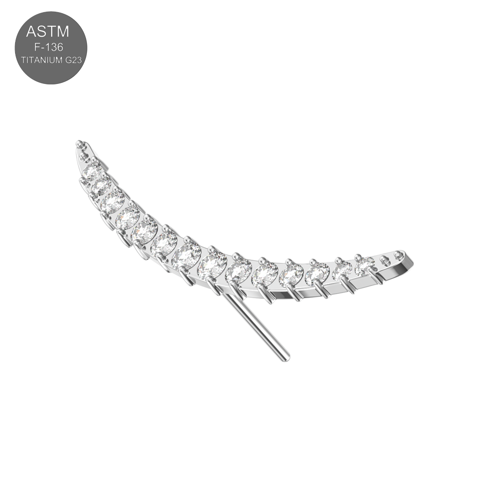 G23 Titanium CZ Jewelled Crescent Moon Threadless Pin Top - Monster Piercing