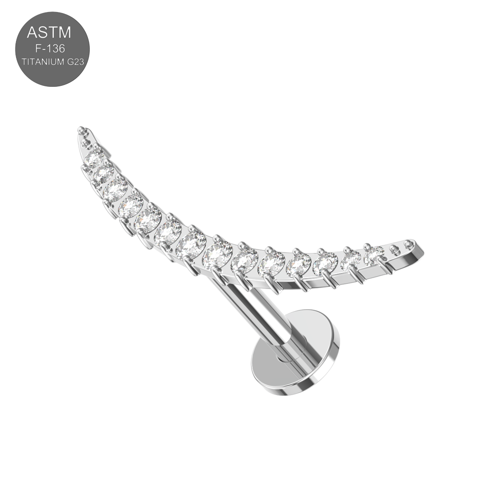 G23 Titanium CZ Jewelled Curved Thread-less Push-Fit With Flatback - Monster Piercing