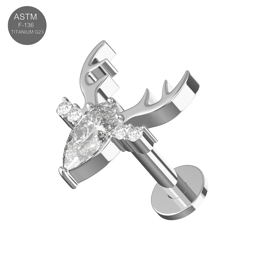 G23 Titanium CZ Jewelled Deer Thread-less Flatback Stud - Monster Piercing