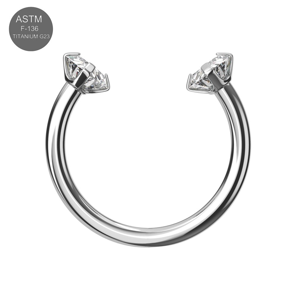 G23 Titanium Circular Barbell with Double Prong-Set CZ Gems - Monster Piercing