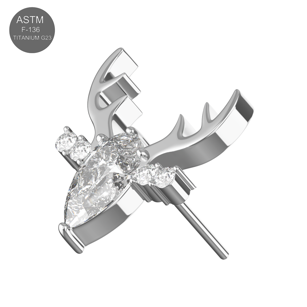 G23 Titanium Clear CZ Jewelled Deer Threadless Pin Top - Monster Piercing