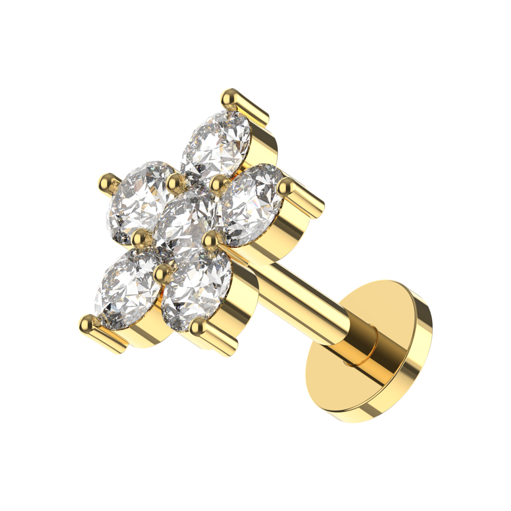 316L Surgical Steel CZ Jewelled Flower Internally Threaded Flat-Back Stud - Monster Piercing