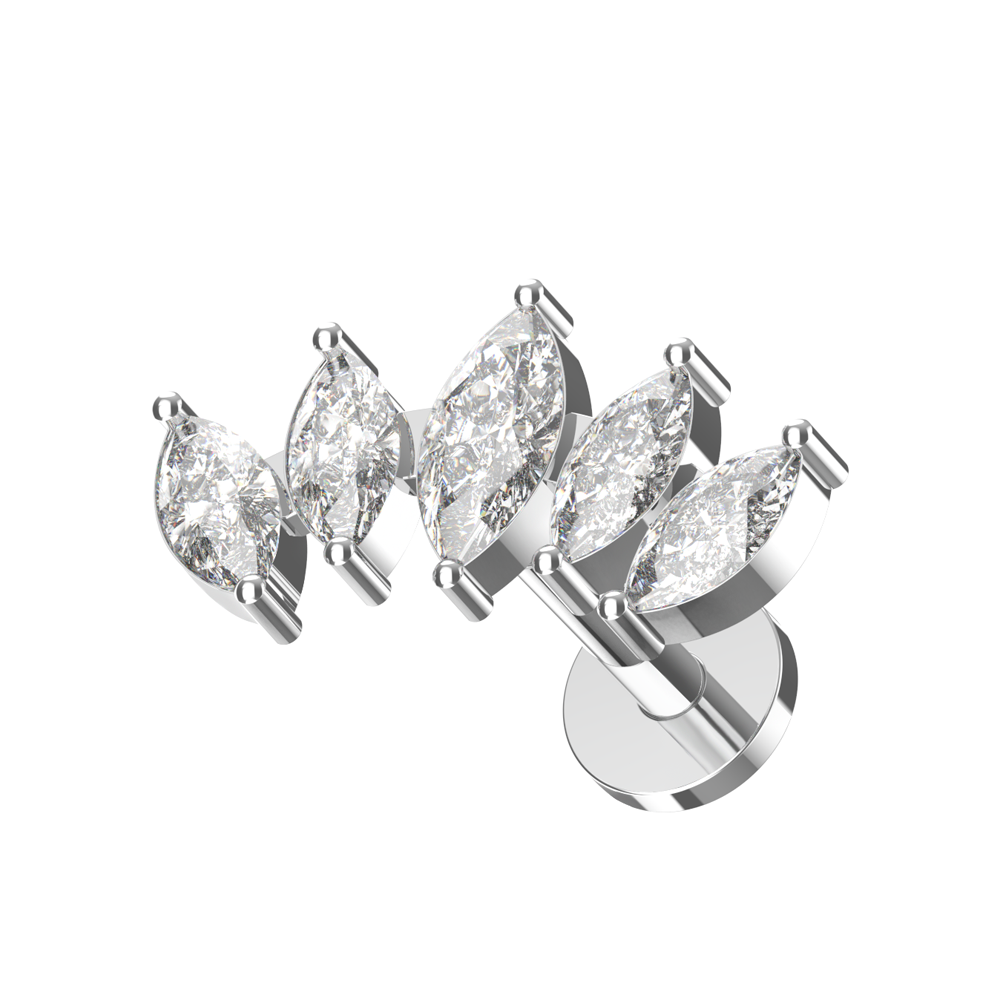 316L Surgical Steel Marquise CZ Jewelled Internally Threaded Flatback Stud - Monster Piercing