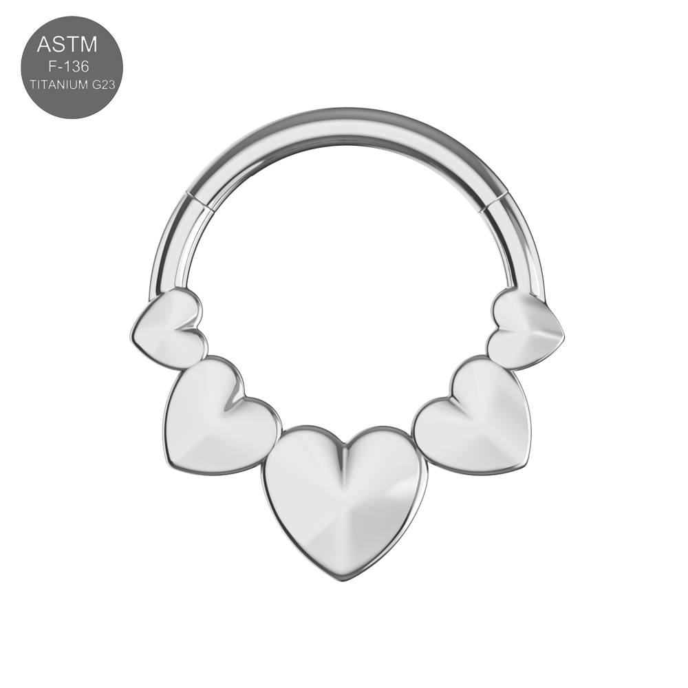 G23 Titanium Connected Hearts Hinged Segment Clicker Ring - Monster Piercing