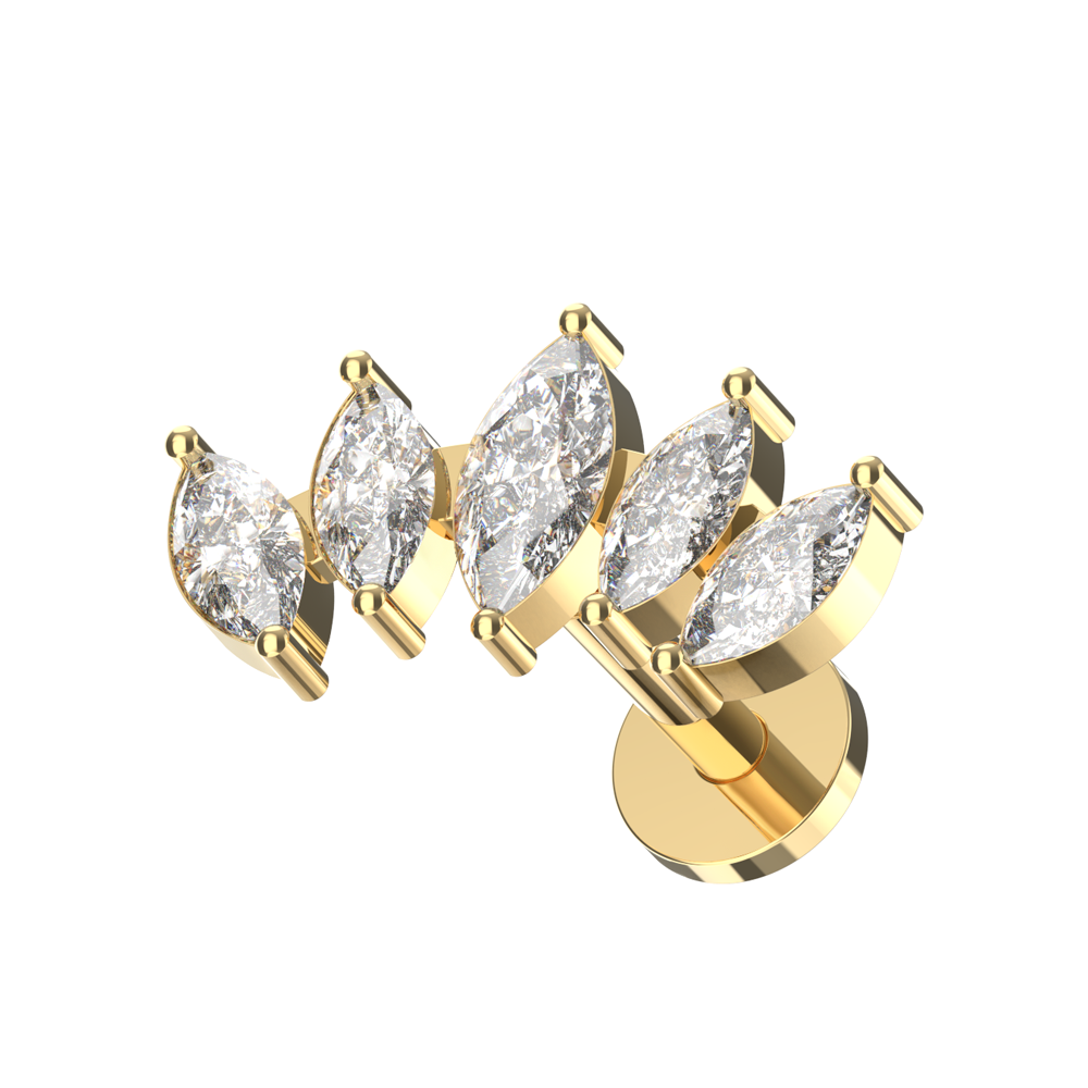 316L Surgical Steel Marquise CZ Jewelled Internally Threaded Flatback Stud - Monster Piercing