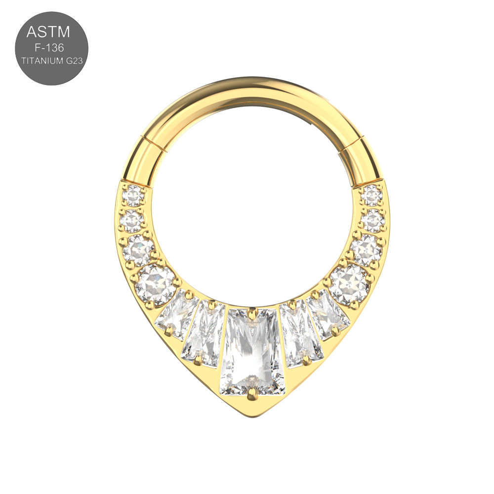 G23 Titanium Teardrop Cubic Zirconia Studded Flat Hinged Segment Clicker Ring - Monster Piercing