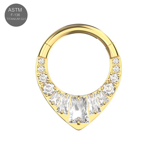 G23 Titanium Teardrop Cubic Zirconia Studded Flat Hinged Segment Clicker Ring - Monster Piercing