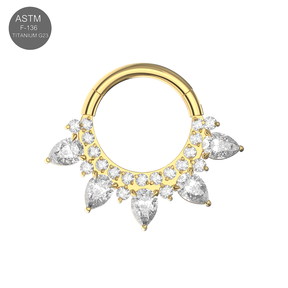 G23 Titanium Cubic Zirconia Studded Marquise Tiara Hinged Segment Clicker Ring - Monster Piercing