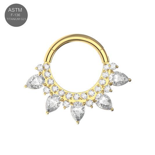 G23 Titanium Cubic Zirconia Studded Marquise Tiara Hinged Segment Clicker Ring - Monster Piercing