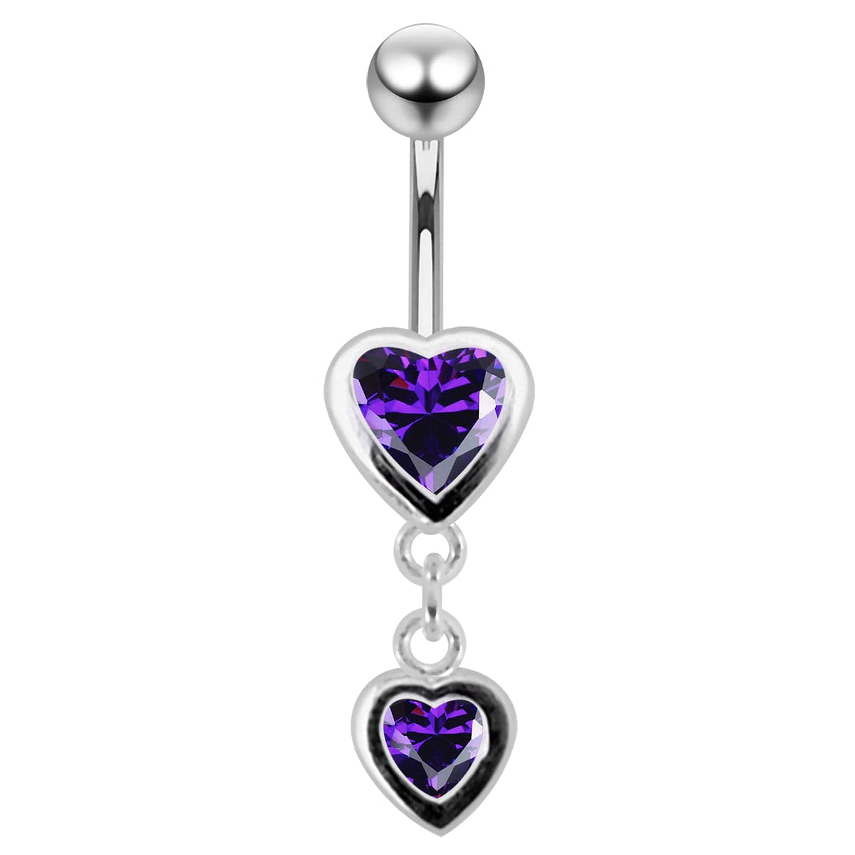 925 Sterling Silver Moving Duel Jewelled Heart Belly Ring - Monster Piercing