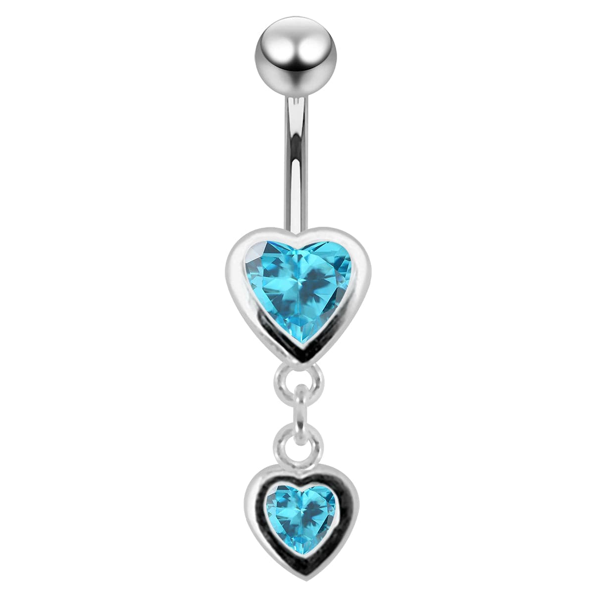 925 Sterling Silver Moving Duel Jewelled Heart Belly Ring - Monster Piercing
