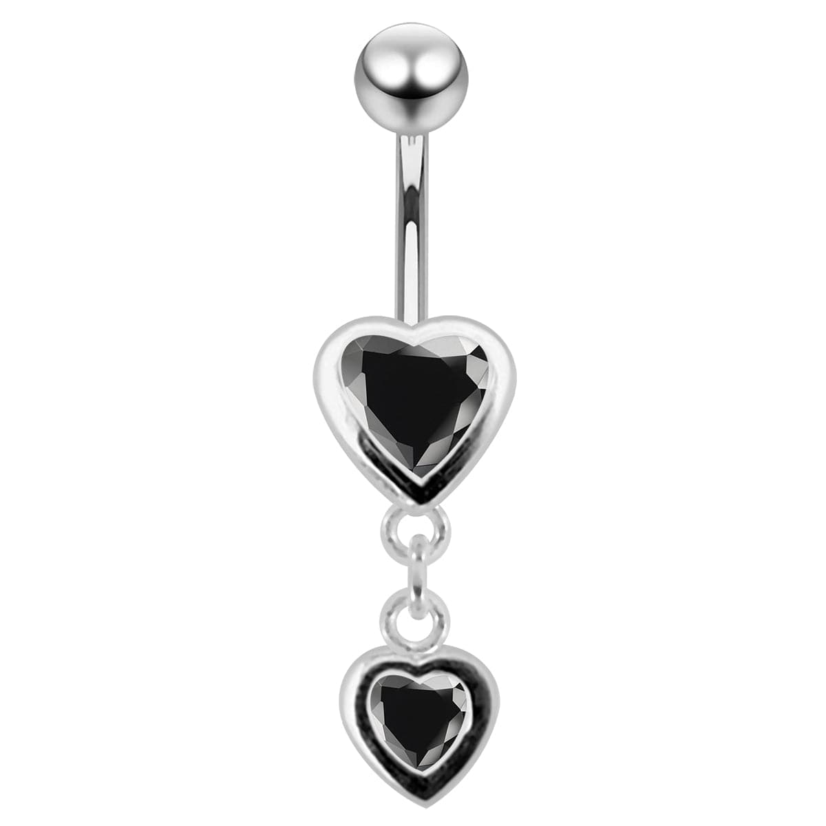 925 Sterling Silver Moving Duel Jewelled Heart Belly Ring - Monster Piercing
