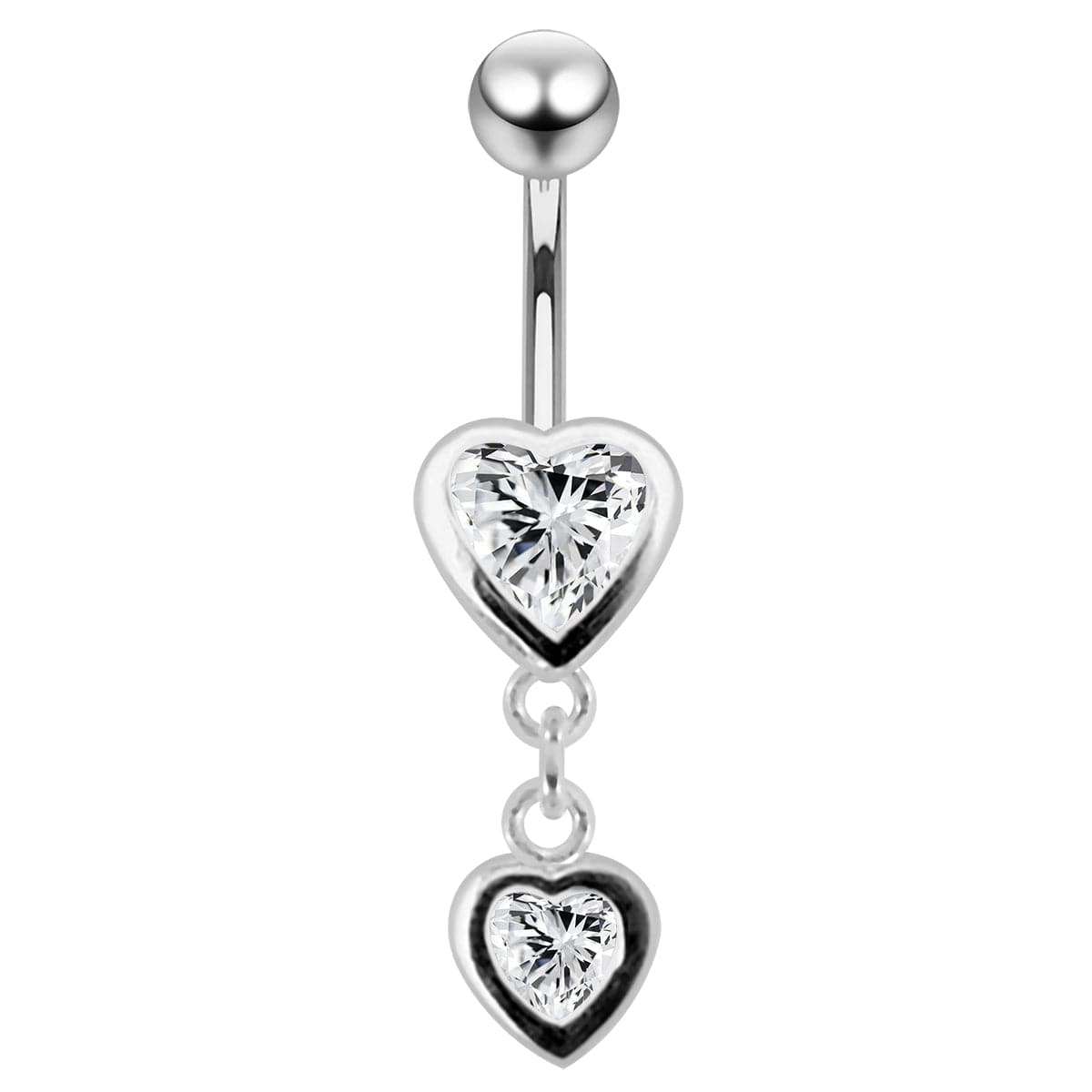 925 Sterling Silver Moving Duel Jewelled Heart Belly Ring - Monster Piercing
