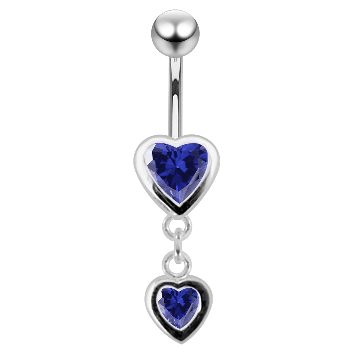 925 Sterling Silver Moving Duel Jewelled Heart Belly Ring - Monster Piercing