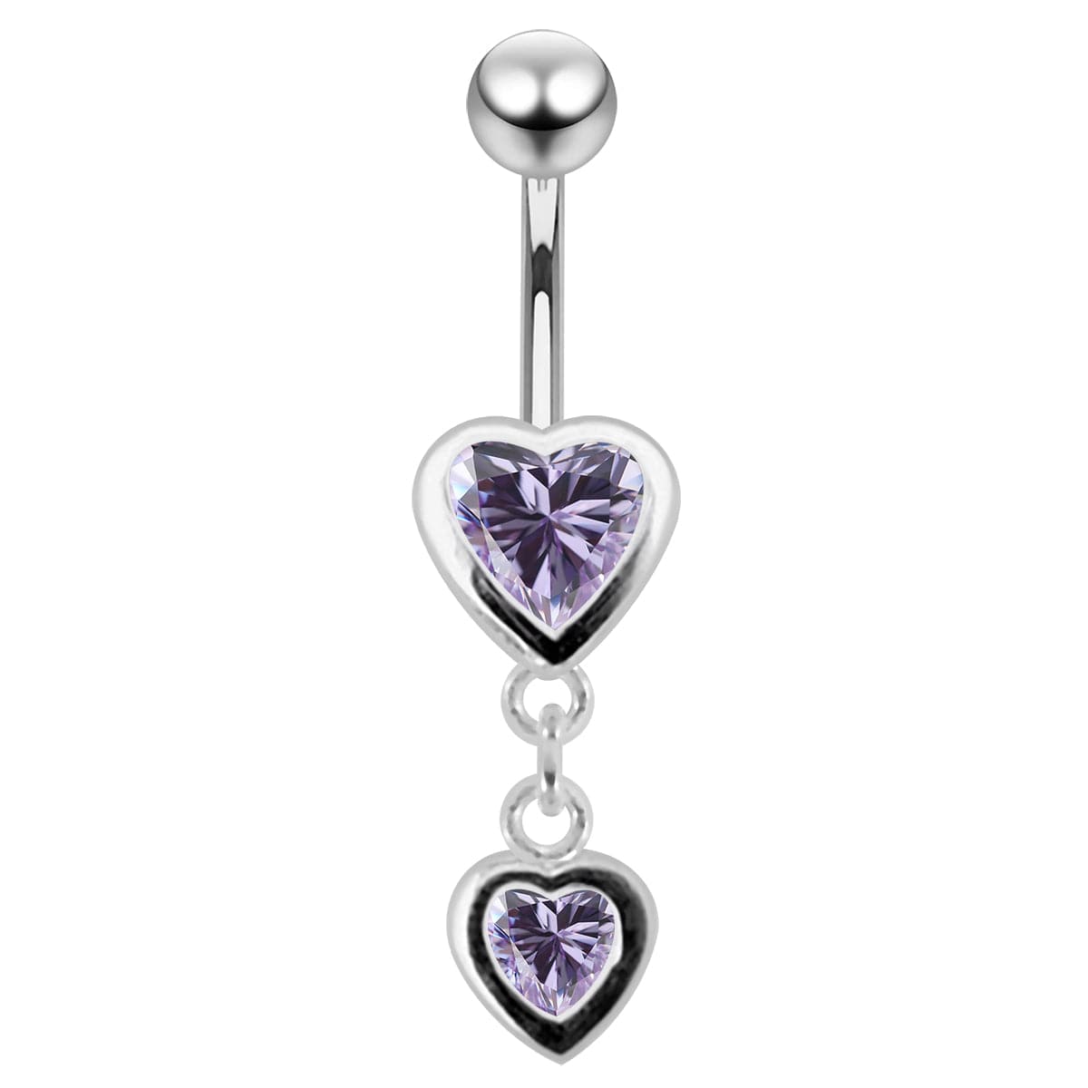 925 Sterling Silver Moving Duel Jewelled Heart Belly Ring - Monster Piercing