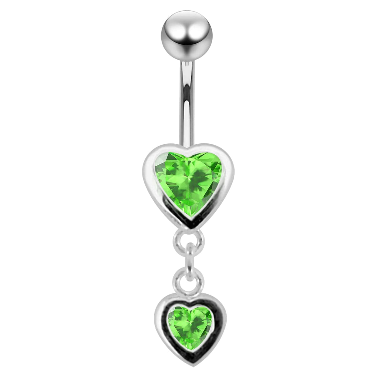925 Sterling Silver Moving Duel Jewelled Heart Belly Ring - Monster Piercing