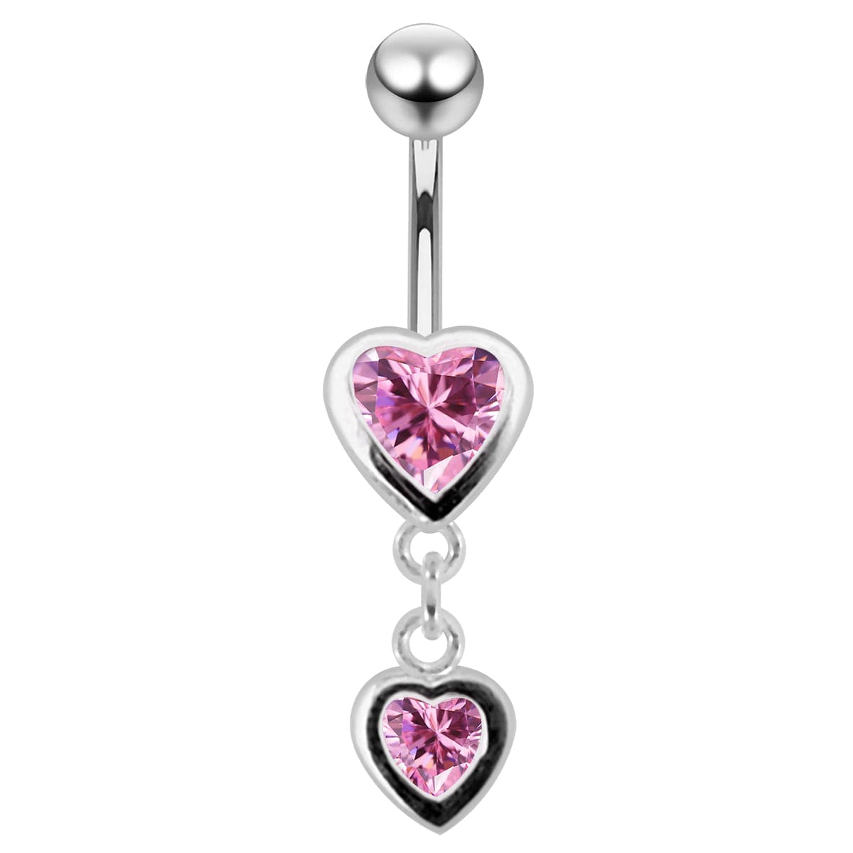 925 Sterling Silver Moving Duel Jewelled Heart Belly Ring - Monster Piercing