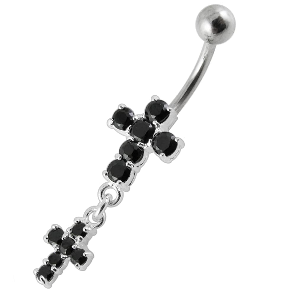 925 Sterling Silver Moving Jewelled Cross Belly Ring - Monster Piercing