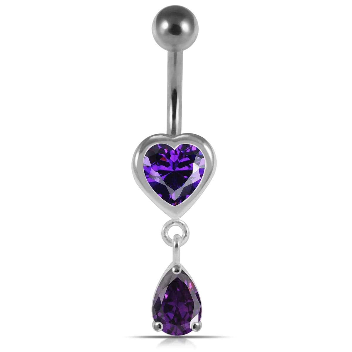925 Sterling Silver Moving Jewelled Hearts Belly Ring - Monster Piercing