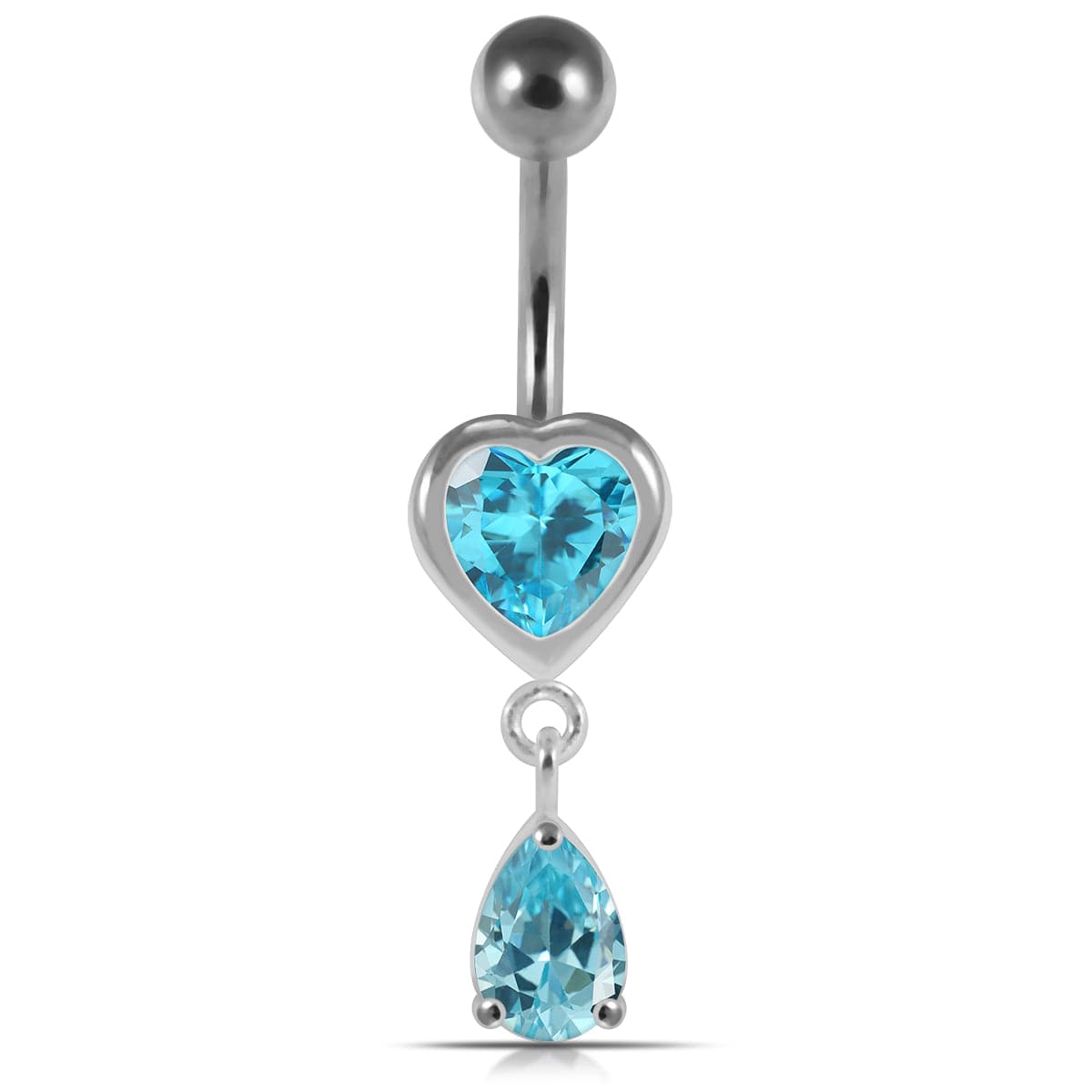925 Sterling Silver Moving Jewelled Hearts Belly Ring - Monster Piercing