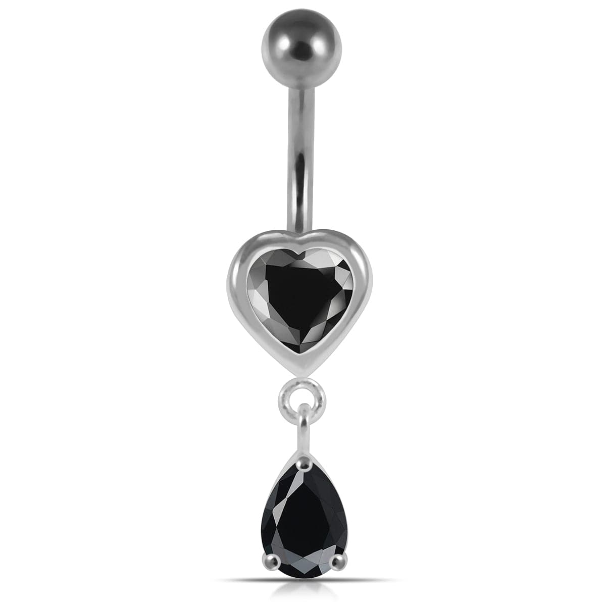 925 Sterling Silver Moving Jewelled Hearts Belly Ring - Monster Piercing