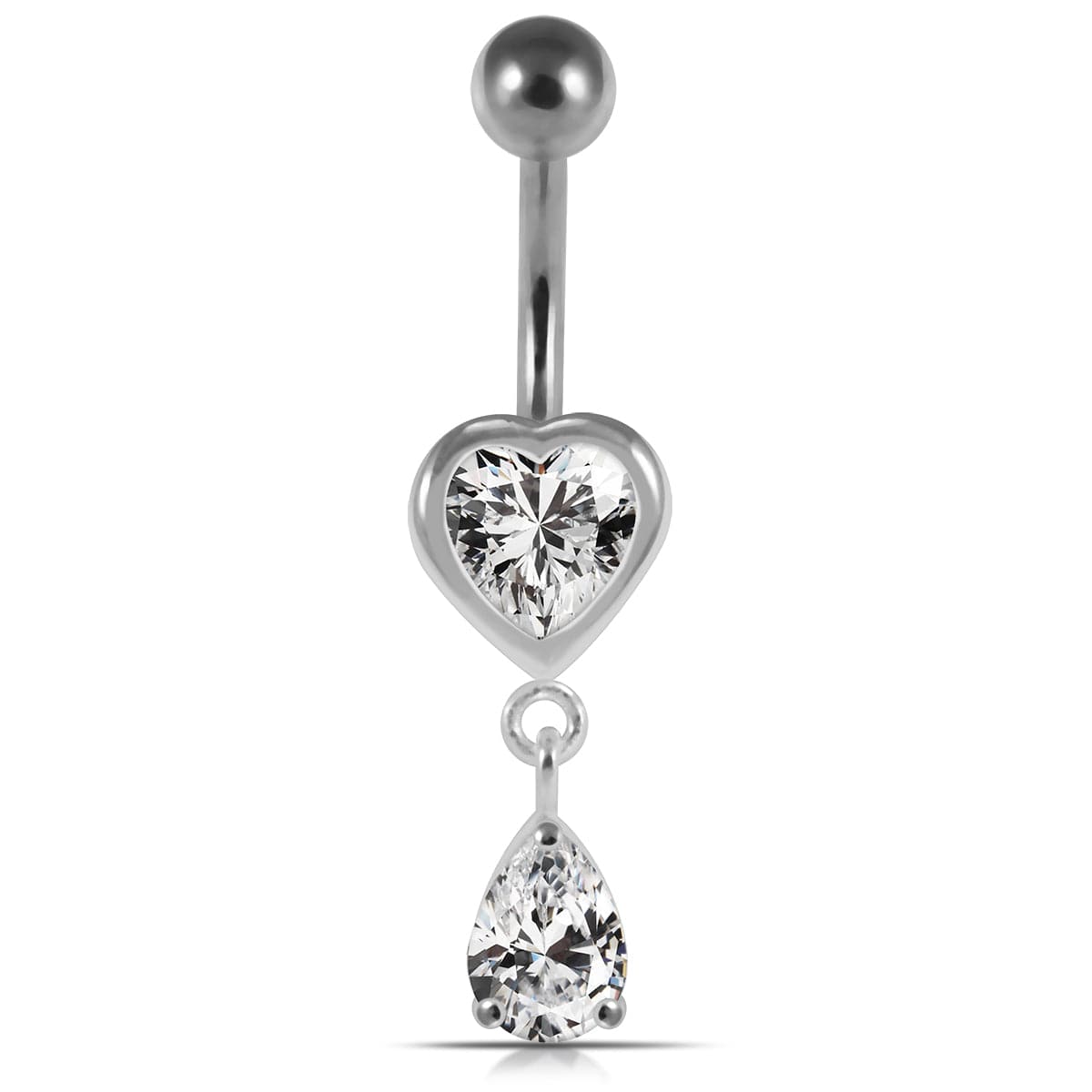 925 Sterling Silver Moving Jewelled Hearts Belly Ring - Monster Piercing