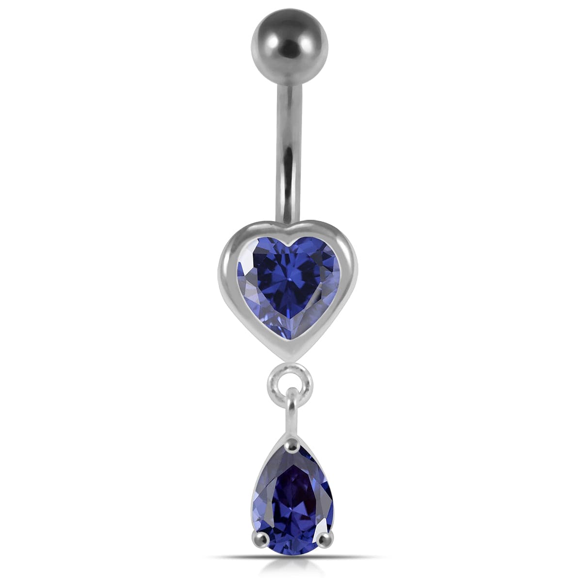 925 Sterling Silver Moving Jewelled Hearts Belly Ring - Monster Piercing