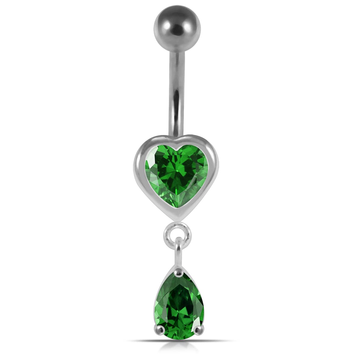 925 Sterling Silver Moving Jewelled Hearts Belly Ring - Monster Piercing