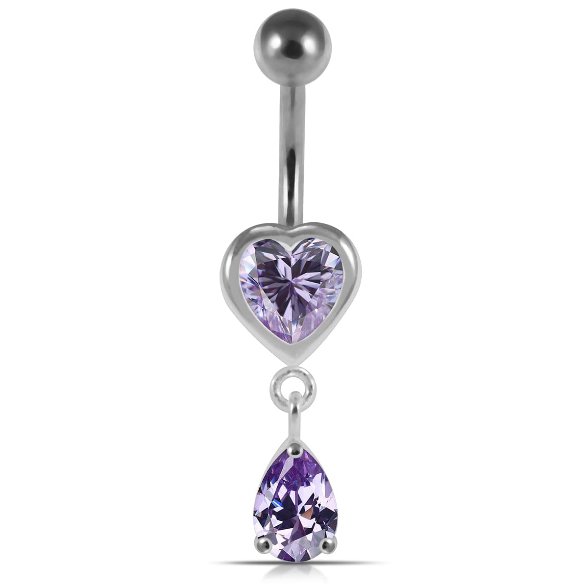 925 Sterling Silver Moving Jewelled Hearts Belly Ring - Monster Piercing