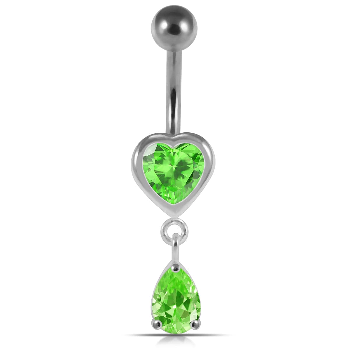 925 Sterling Silver Moving Jewelled Hearts Belly Ring - Monster Piercing