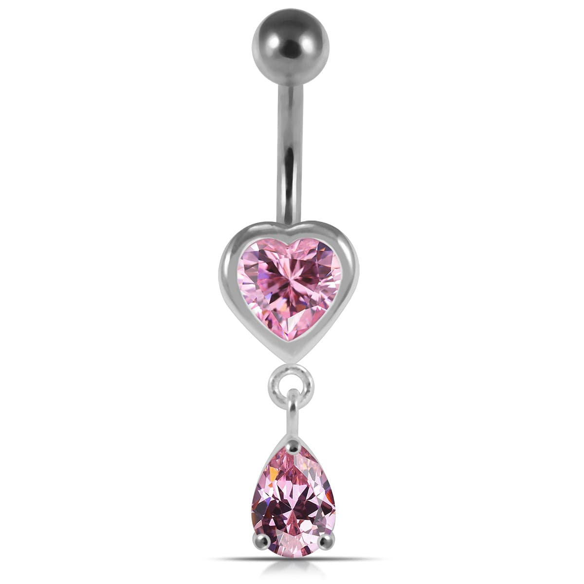 925 Sterling Silver Moving Jewelled Hearts Belly Ring - Monster Piercing