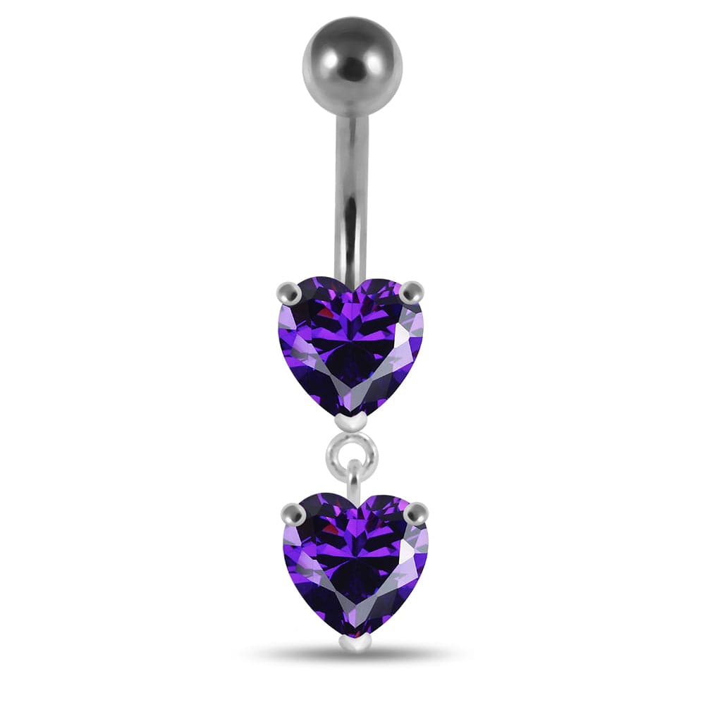 925 Sterling Silver Moving Jewelled Red Heart Belly Button Ring - Monster Piercing