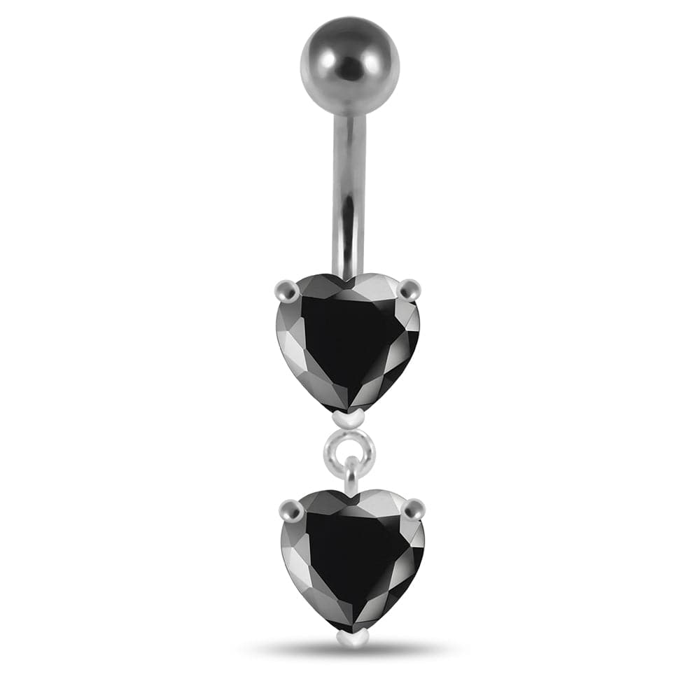 925 Sterling Silver Moving Jewelled Red Heart Belly Button Ring - Monster Piercing