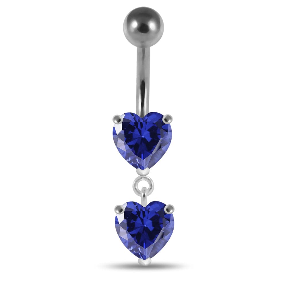 925 Sterling Silver Moving Jewelled Red Heart Belly Button Ring - Monster Piercing