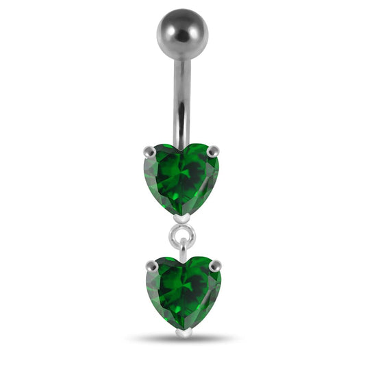 925 Sterling Silver Moving Jewelled Red Heart Belly Button Ring - Monster Piercing