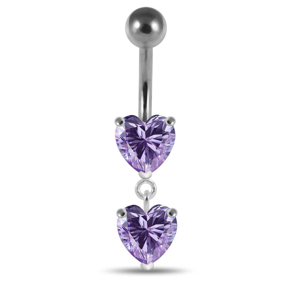 925 Sterling Silver Moving Jewelled Red Heart Belly Button Ring - Monster Piercing