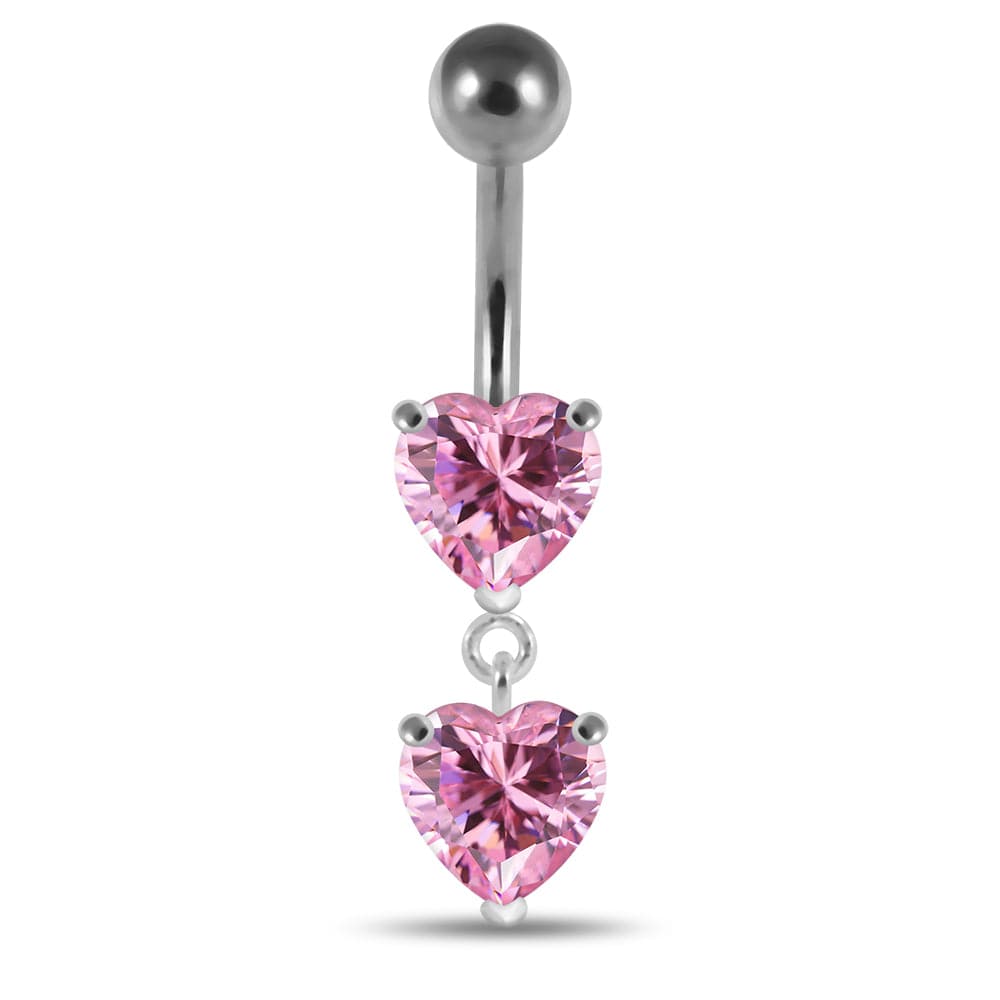 925 Sterling Silver Moving Jewelled Red Heart Belly Button Ring - Monster Piercing