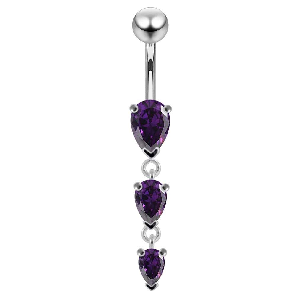 925 Sterling Silver Navel Jewelled Tear drop Belly Ring - Monster Piercing