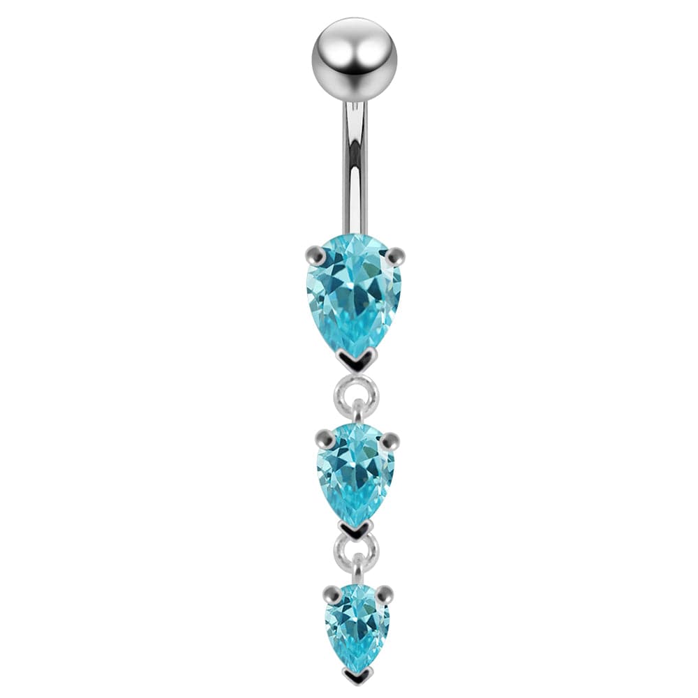 925 Sterling Silver Navel Jewelled Tear drop Belly Ring - Monster Piercing