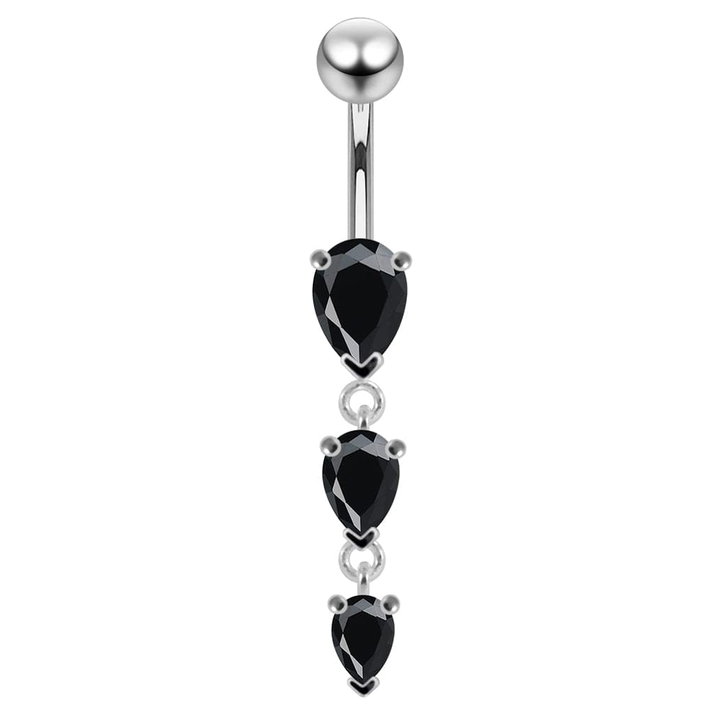 925 Sterling Silver Navel Jewelled Tear drop Belly Ring - Monster Piercing