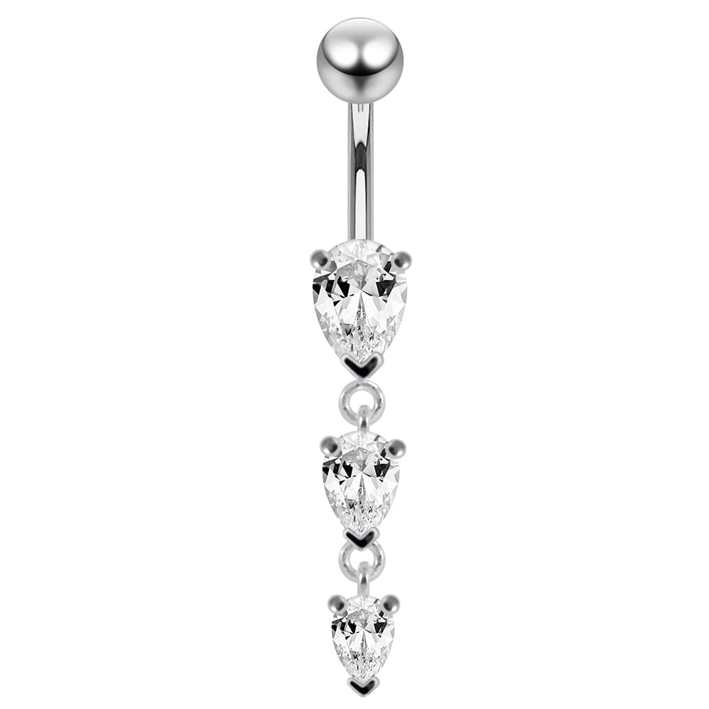 925 Sterling Silver Navel Jewelled Tear drop Belly Ring - Monster Piercing